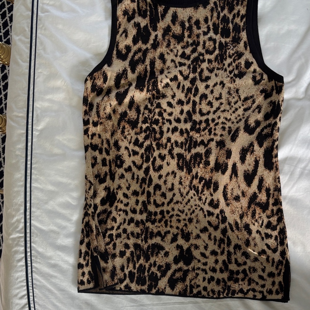 Chico's Leopard Print Sleeveless Tank Trimmed in Black